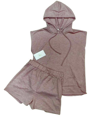 Good Girl Dusty Pink Sleeveless Hoodie Short Set
