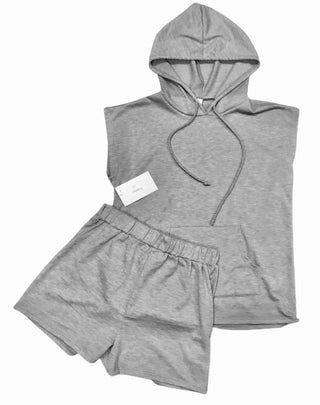 Good Girl Gray Sleeveless Hoodie Short Set