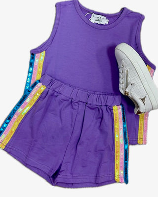Blended Spirit Purple/Sequin 2Pc Knit Short Set