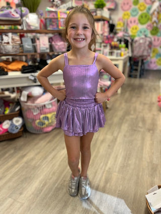 Lavender Plisse Tank Top and Tiered Skirt Set