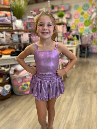 Lavender Plisse Tank Top and Tiered Skirt Set