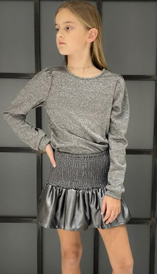 Little Olin Silver Puff Sleeve Top