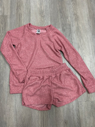 Erge 2Pc Sherpa Poodle Sweatshirt & Shorts Lounge Set - Mauve