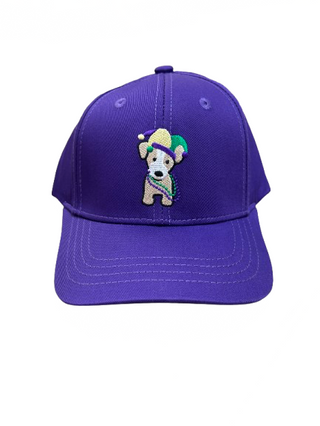 Lulu Bebe Embroidered Purple Mardi Gras Pup Cap