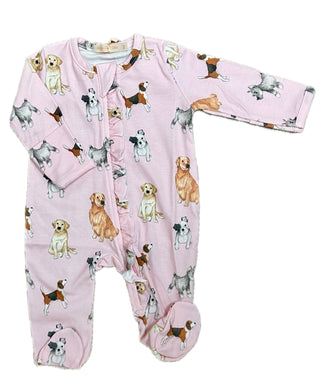 Baby Club Chic Pink Good Puppy Zipper Footie Ruffle