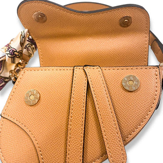 Doe-A-Dear beige saddle purse with gold chain strap