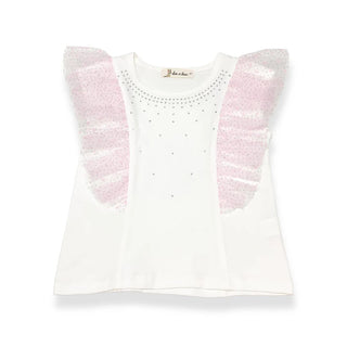 Doe A Dear White/Pink Dot Mesh Trim Tee & Tiered Tutu 2Pc Set