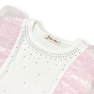 Doe A Dear White/Pink Dot Mesh Trim Tee & Tiered Tutu 2Pc Set