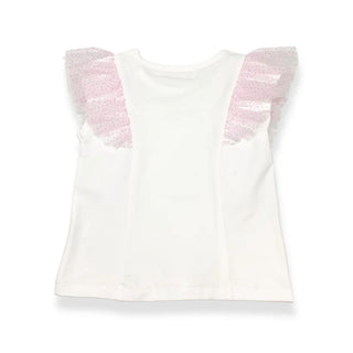 Doe A Dear White/Pink Dot Mesh Trim Tee & Tiered Tutu 2Pc Set