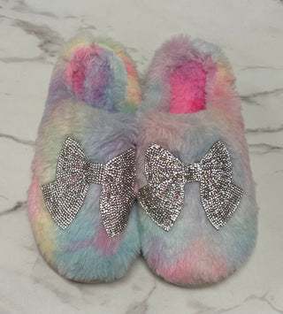 Tie Dye Diamond Bow Patch Slippers