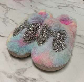 Tie Dye Diamond Bow Patch Slippers