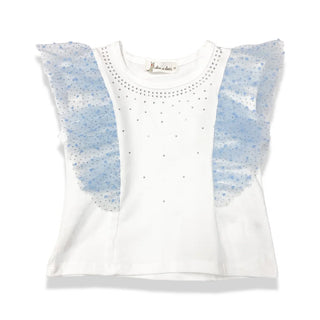 Doe A Dear White/Blue Dot Mesh Trim Tee & Tiered Tutu 2Pc Set