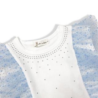 Doe A Dear White/Blue Dot Mesh Trim Tee & Tiered Tutu 2Pc Set