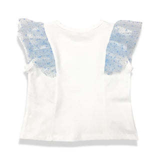Doe A Dear White/Blue Dot Mesh Trim Tee & Tiered Tutu 2Pc Set