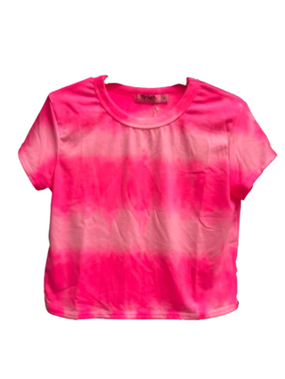 2Pc Neon Pink Tie Dye S/S Boxy Top & Drawstring Shorts Set
