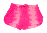 2Pc Neon Pink Tie Dye S/S Boxy Top & Drawstring Shorts Set