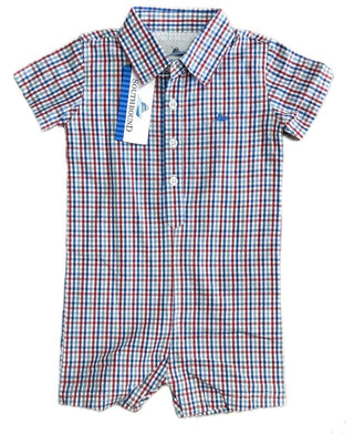 Southbound Blue/Red Dress Shirt Romper