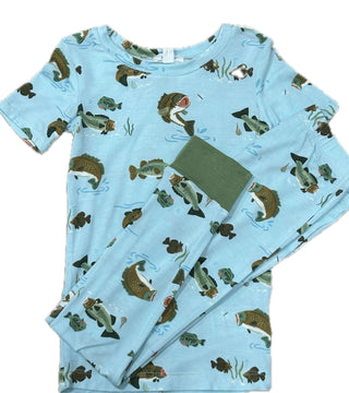 2Pc Angel Dear Blue Bass Fish Loungewear Set