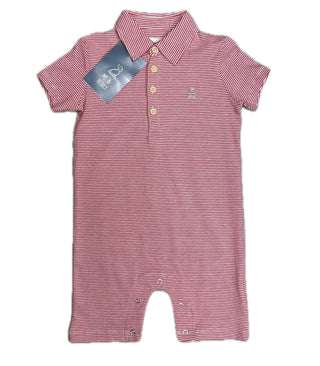 Me & Henry Polo Romper - Red/White Stripe