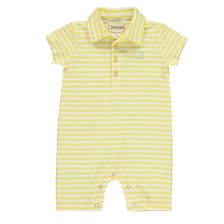 Me & Henry Drift Polo Romper - Yellow/White Pique Stripe