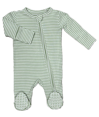 Angel Dear Sage Green Striped 2Way Zipper Footie
