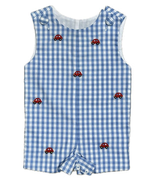 Zuccini Embroidered Cars Party Blue Check Jon Jon