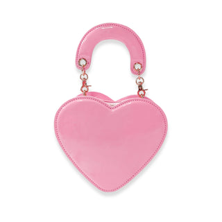 Doe-A-Dear pink Heart-Shaped Patent Leather Purse with gold chain
