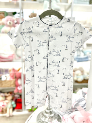 LydaBaby Watercolor Sailor Romper with Snaps