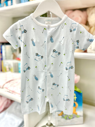 LydaBaby Blue Watercolor Golf Game Romper with Snaps