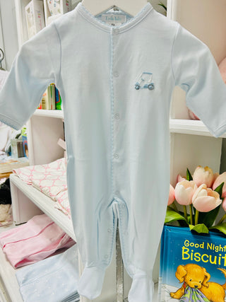 LydaBaby Blue Golf Game Hand Embroidered Footie with Snaps