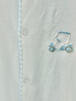 LydaBaby Blue Golf Game Hand Embroidered Footie with Snaps