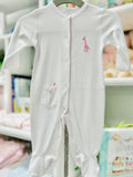 LydaBaby Safari Baby Girl Hand Embroidered Footie with Snaps