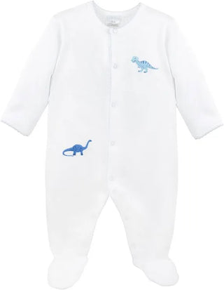 LydaBaby Friendly Dinos Baby Boy Hand Embroidered Footie with Snaps