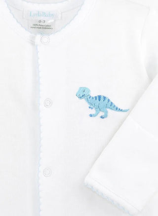 LydaBaby Friendly Dinos Baby Boy Hand Embroidered Footie with Snaps