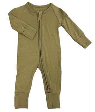Southern Sleepies Olive Green Zipper Footie