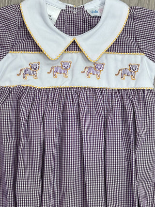 Purple Gingham LSU Tiger Embroidered Noah Bubble