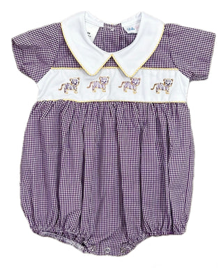 Purple Gingham LSU Tiger Embroidered Noah Bubble