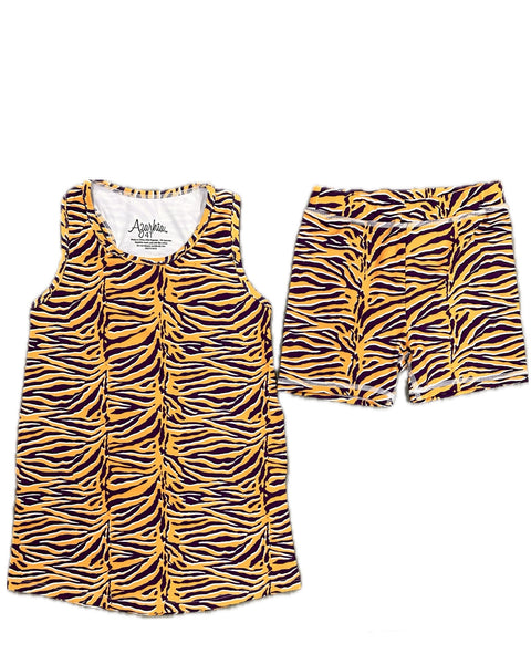 Azarhia Izzy Tennis Dress & Shorts Set - Tiger Purple/Gold