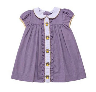 Lulu Bebe Purple Gingham Dress w/ Yellow Embroidered Paw