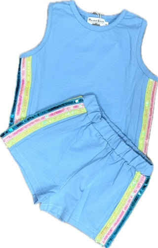 Blended Spirit Blue/Sequin 2Pc Knit Short Set