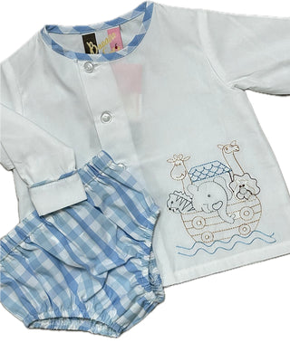Banana Split Noah's Ark Embroidered Bloomer Set - Blue