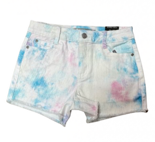 Tractr Pink & Blue Tie Dye Brittany Denim Shorts