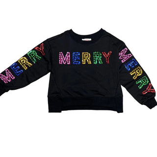 Peach Love Black Sequin MERRY Sweatshirt