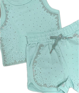 Teal Diamond Sparkle Short Set