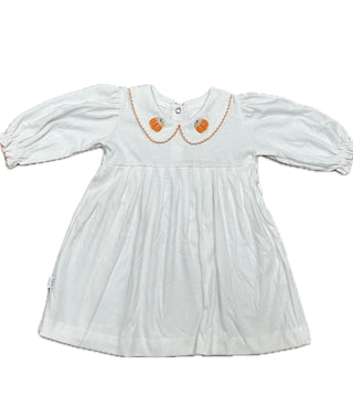 Paty White Knit Embroidered Pumpkin Pima Dress