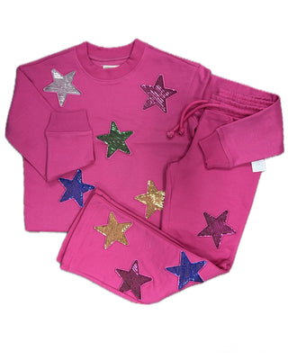 Paper Flower Pink Sequin Stars Applique Jogging Set