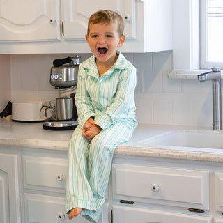 Sugar Bee green stripe button down pajamas, additional view