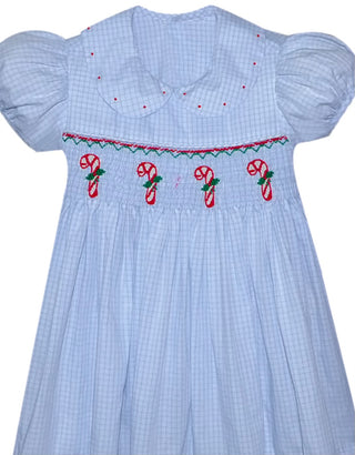 Blue Smocked Emma Jane Candy Cane Dress