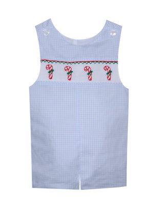 Blue Smocked Graham Candy Cane Shortall