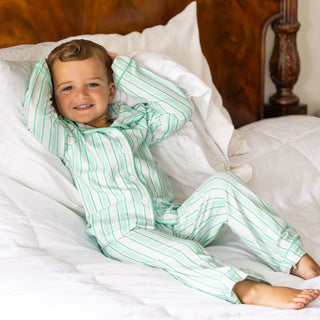 Sugar Bee green stripe button down pajamas, additional view